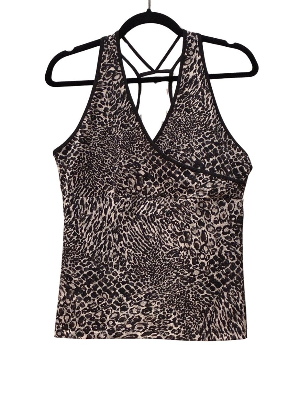 Mandarin Blue Leopard Print Y2K Halter Gym Yoga Tank Top Strappy Back Size Large